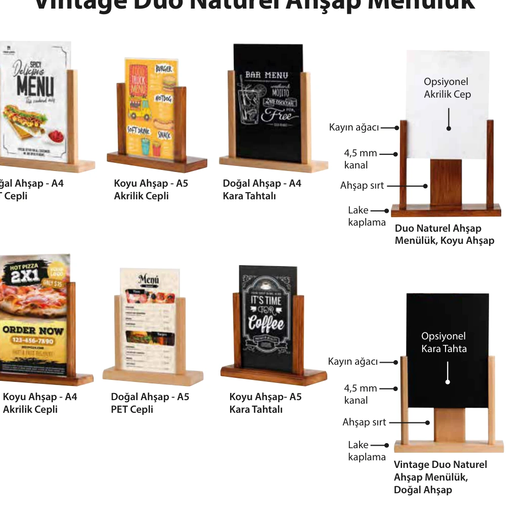 Duo Naturel Ahşap Menülük ürün detayları