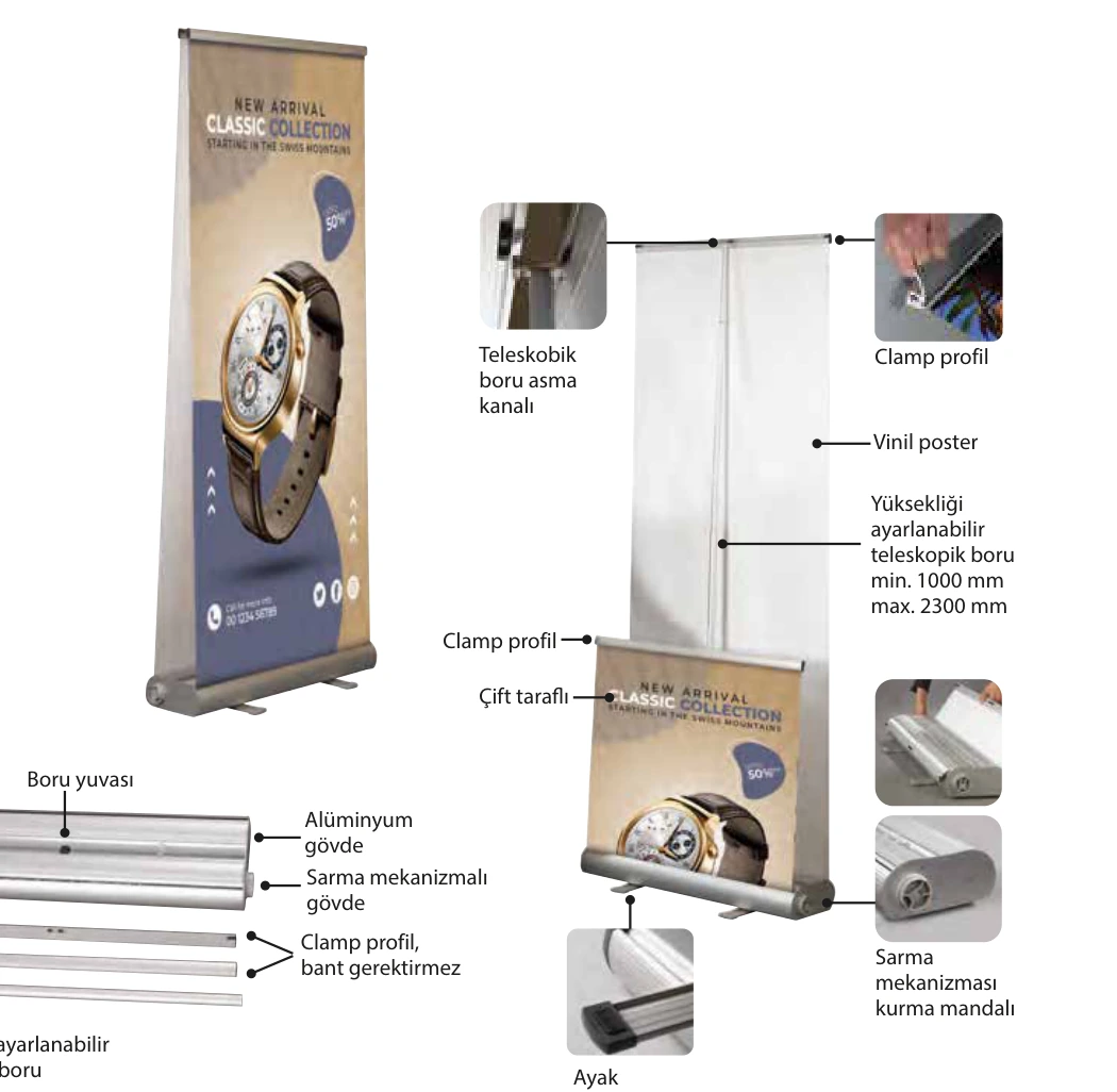 Smart Roll Banner Çift Taraflı Roll Up ürün detayları