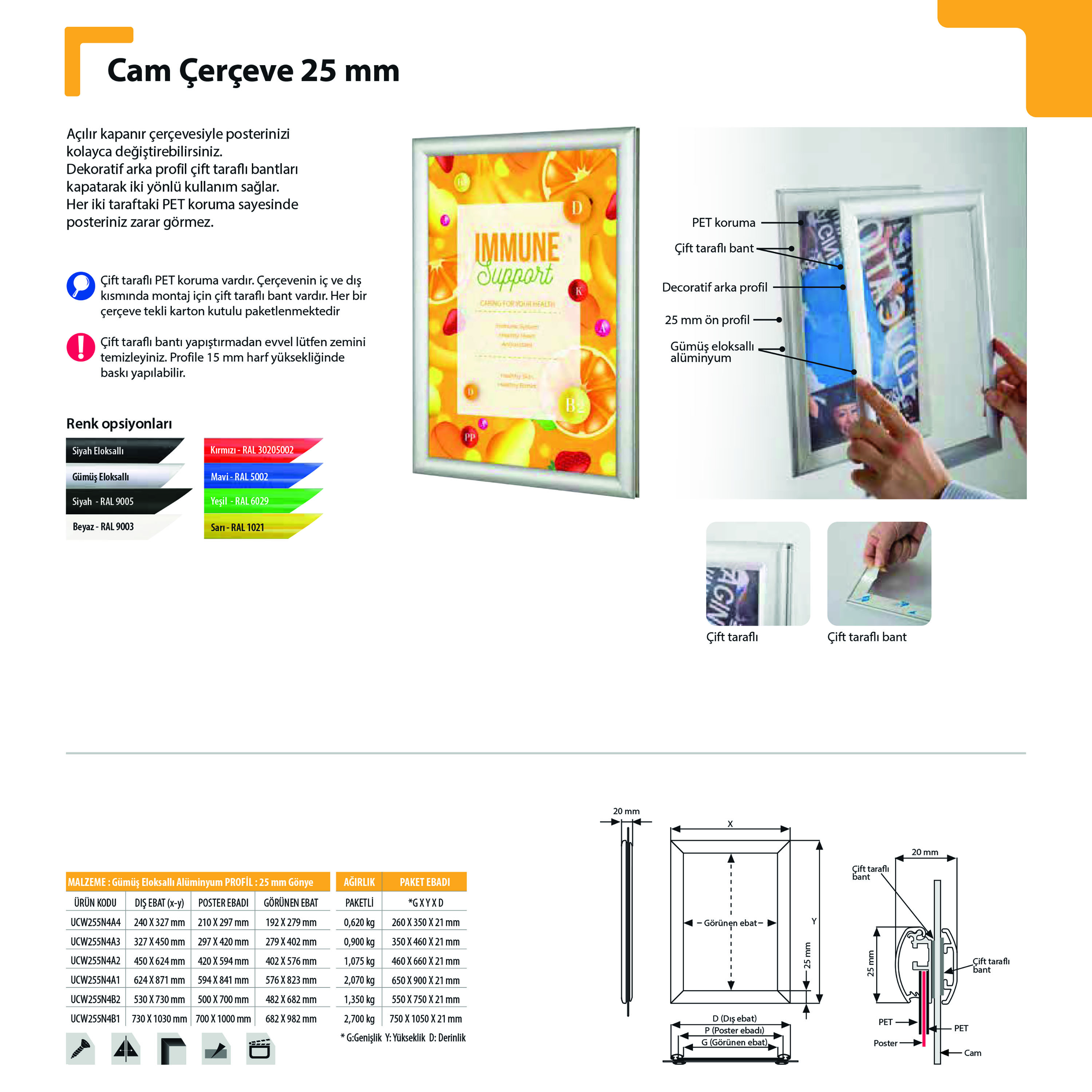 Cam Çerçeve 25 mm