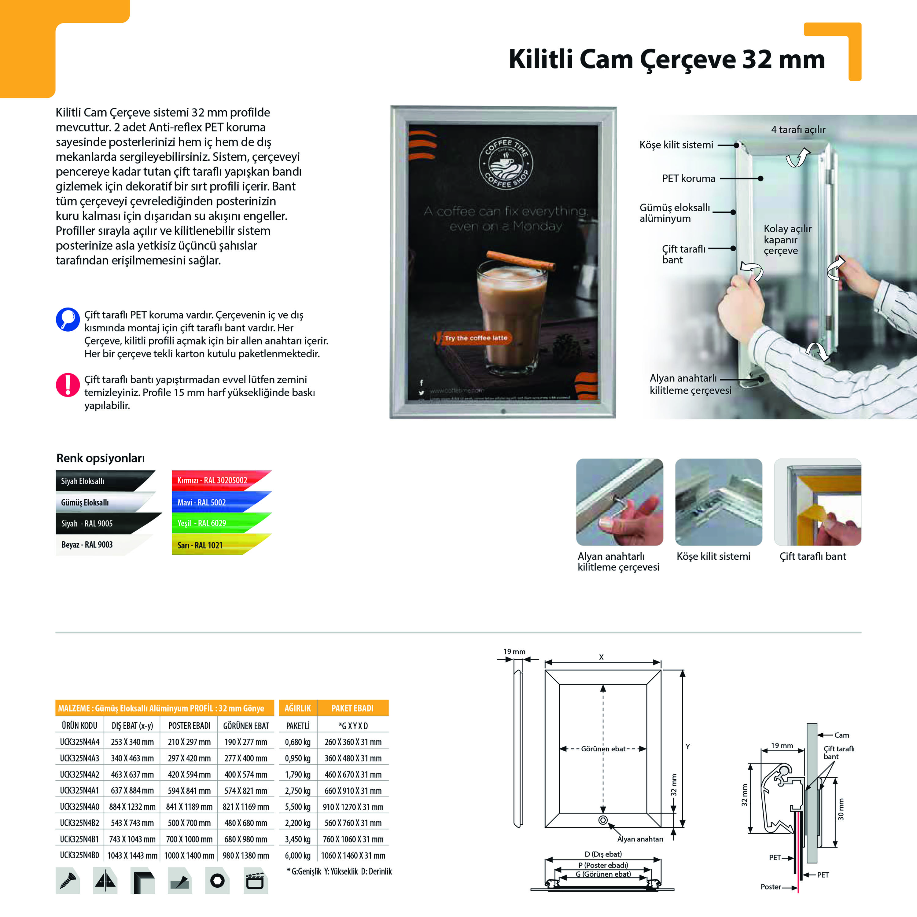 Kilitli Cam Çerçeve 32 mm