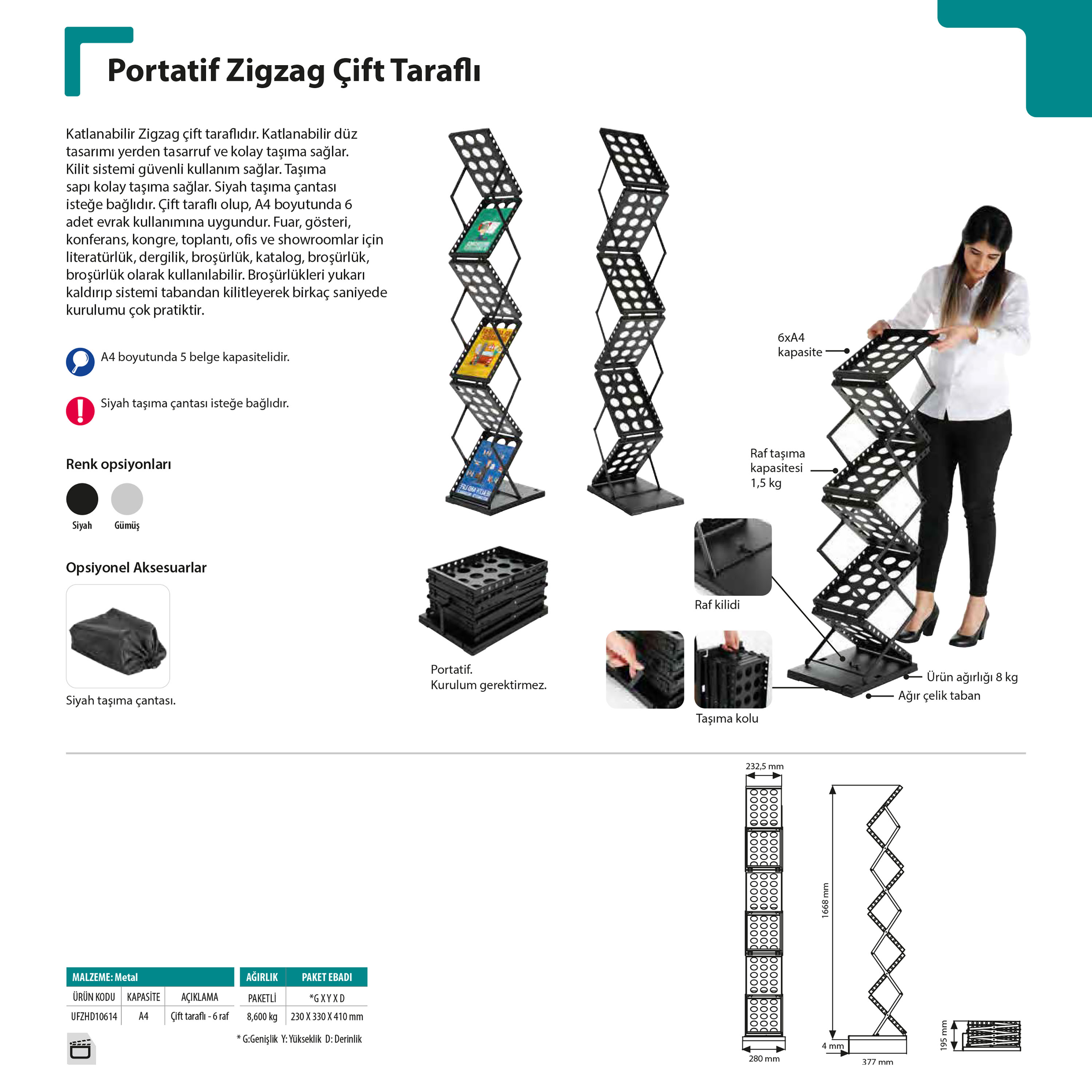 Portatif Zigzag Çift Taraflı