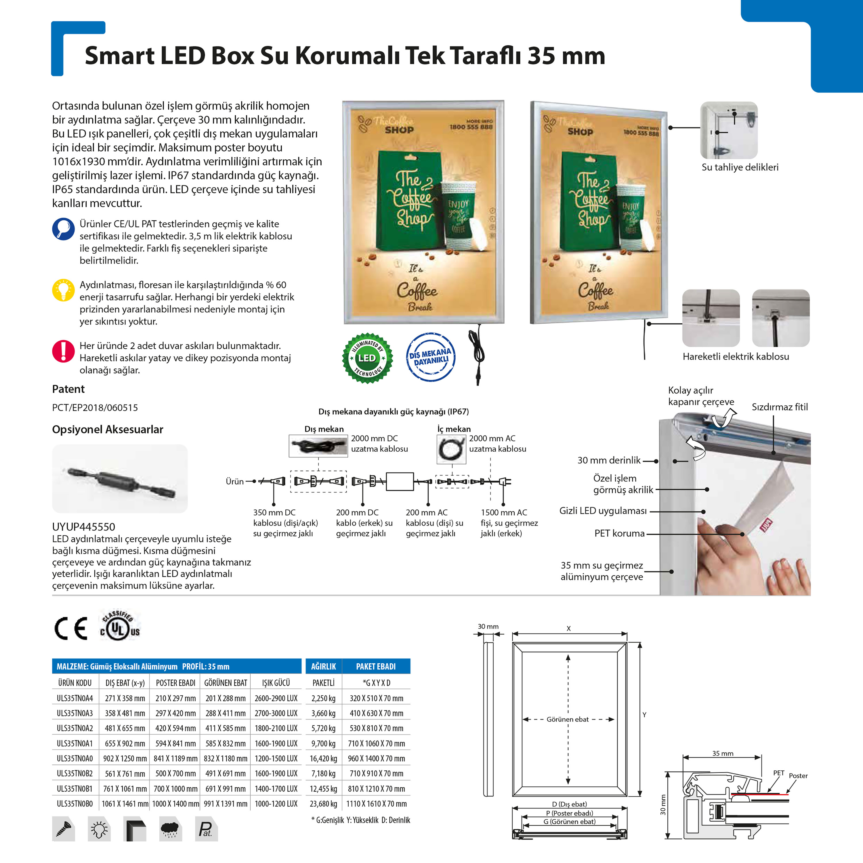 Smart Led Box Su Korumalı Tek Taraflı 35 mm