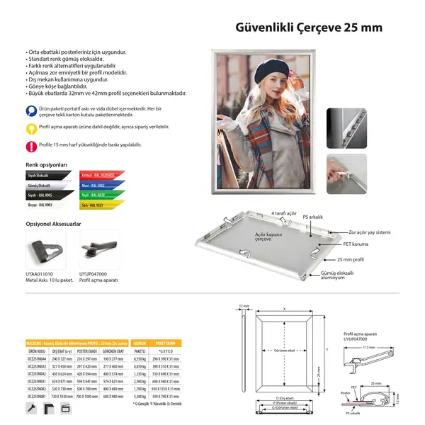 Güvenlikli Çerçeve 25 mm