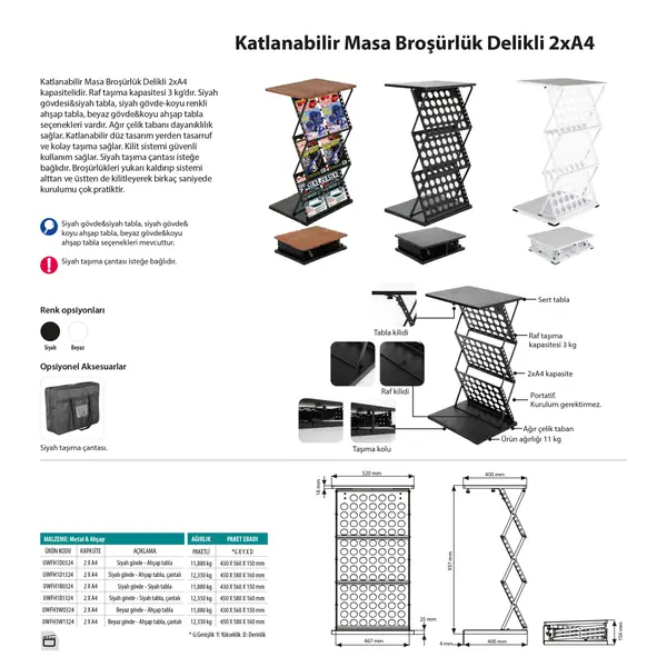 Katlanabilir Masa Broşürlük Delikli 2Xa4