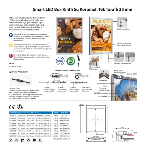 Smart Led Box Kilitli Su Korumalı Tek Taraflı 35 mm