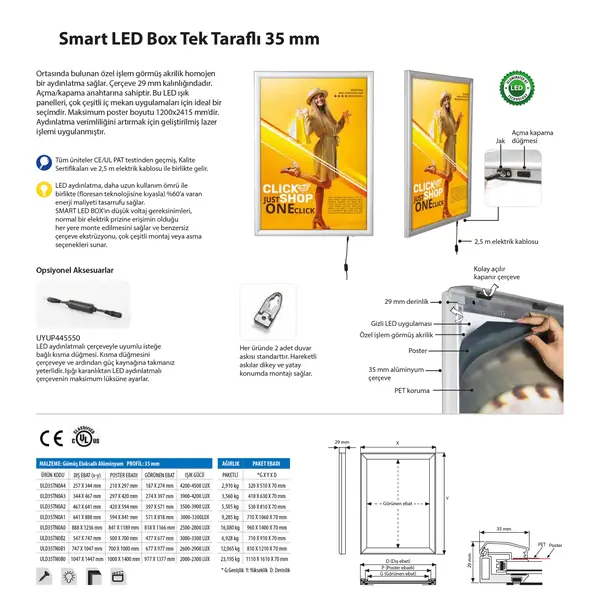Smart Led Box Tek Taraflı 35 mm